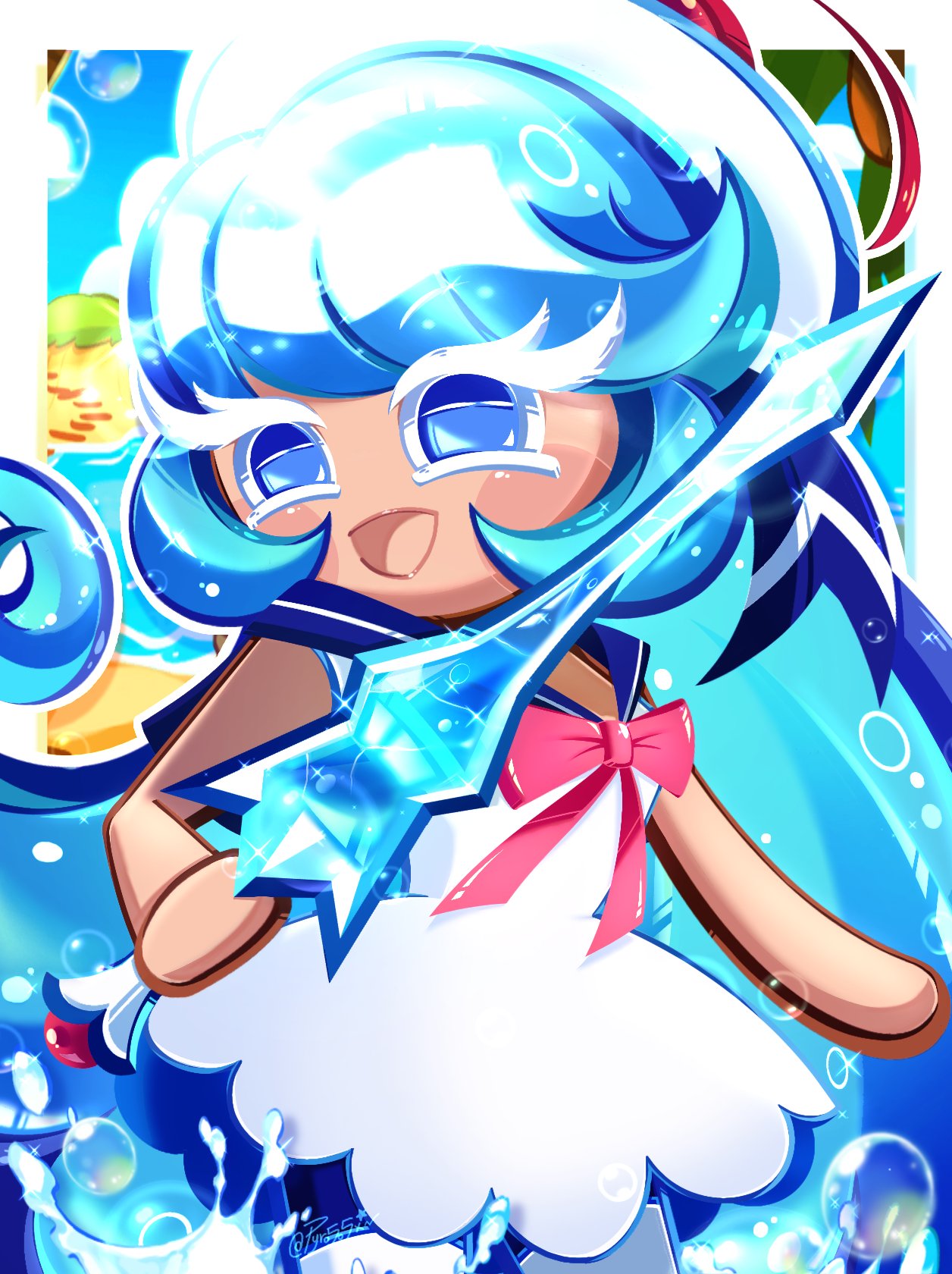 blue, blue_eyes, blue_hair, cookie, cookie_run, cookie_run:_ovenbreak, cookie_run:_tower_of_adventures, cookie_run_ovenbreak, cream_soda, cream_soda_cookie, pyro5o5x, sailor, sea, sword, tagme, water, white_hat