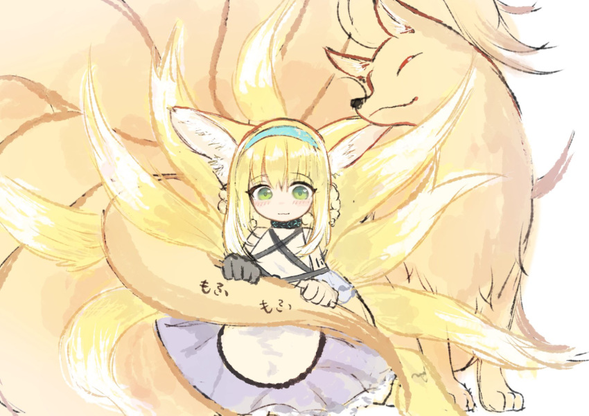 1girl, animal, arknights, black_gloves, blonde_hair, blue_hairband, closed_mouth, commentary_request
