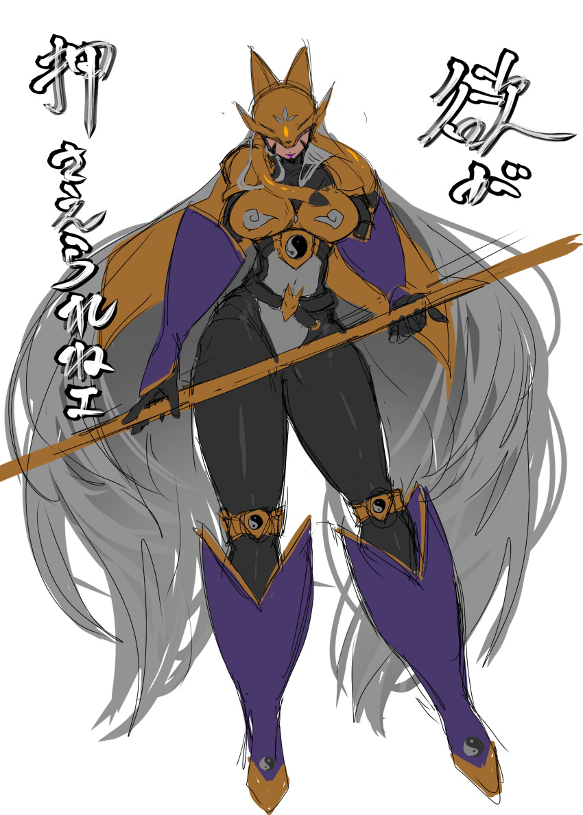 1girl, absurdres, armor, black_bodysuit, bodysuit, breasts, commentary_request, digimon