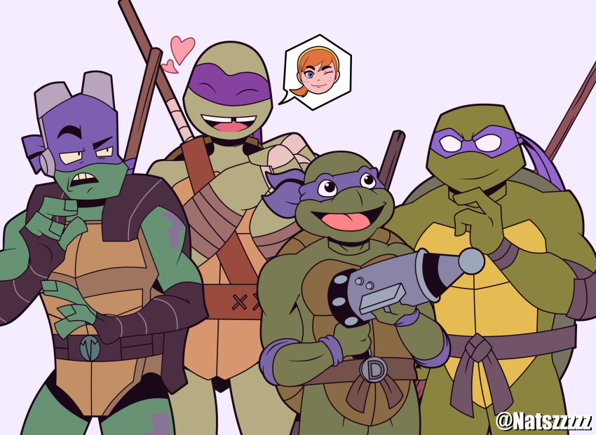 4boys, absurdres, april_o'neil, bo_staff, colored_skin, crossover, donatello, donatello_(tmnt)