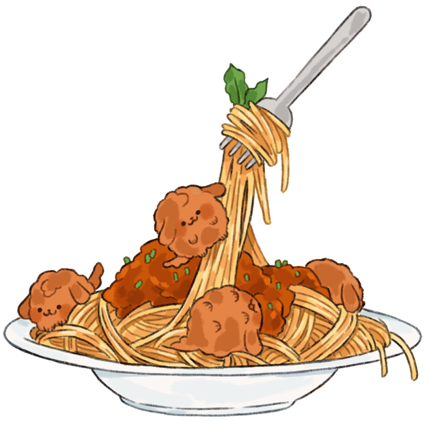 :3, blank_eyes, bowl, dog, english_commentary, food, food-themed_creature, food_focus