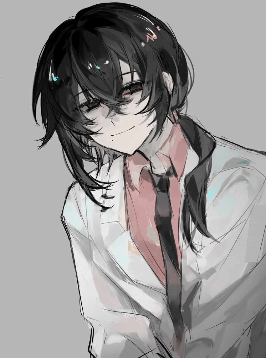 1boy, absurdres, aosadekuermanpifa, black_eyes, black_hair, black_necktie, chinese_commentary, closed_mouth