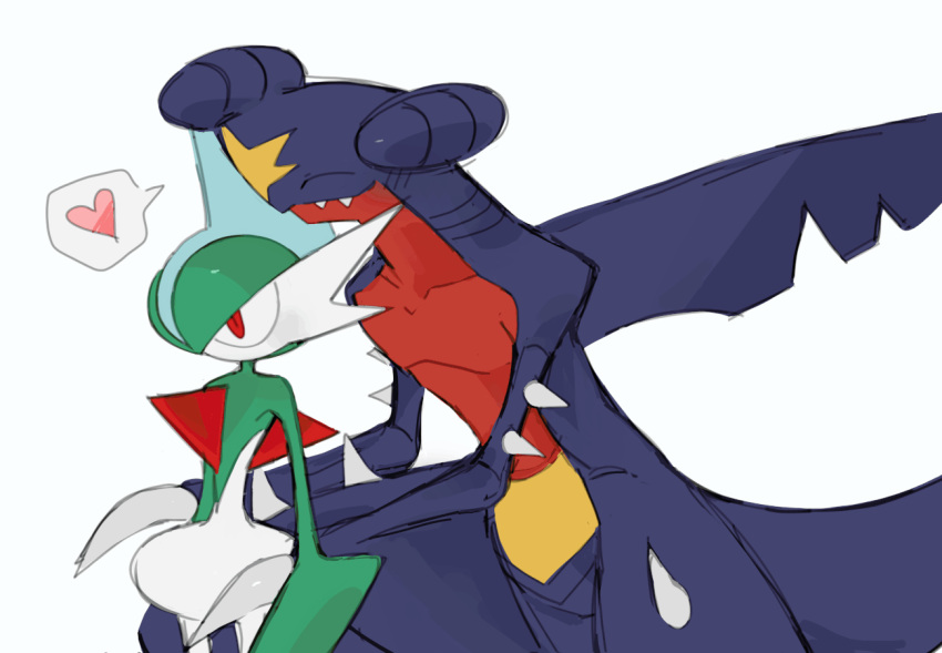 blush, gallade, garchomp, gif, heart-shaped_speech_bubble, male, pokemon, tail_wagging