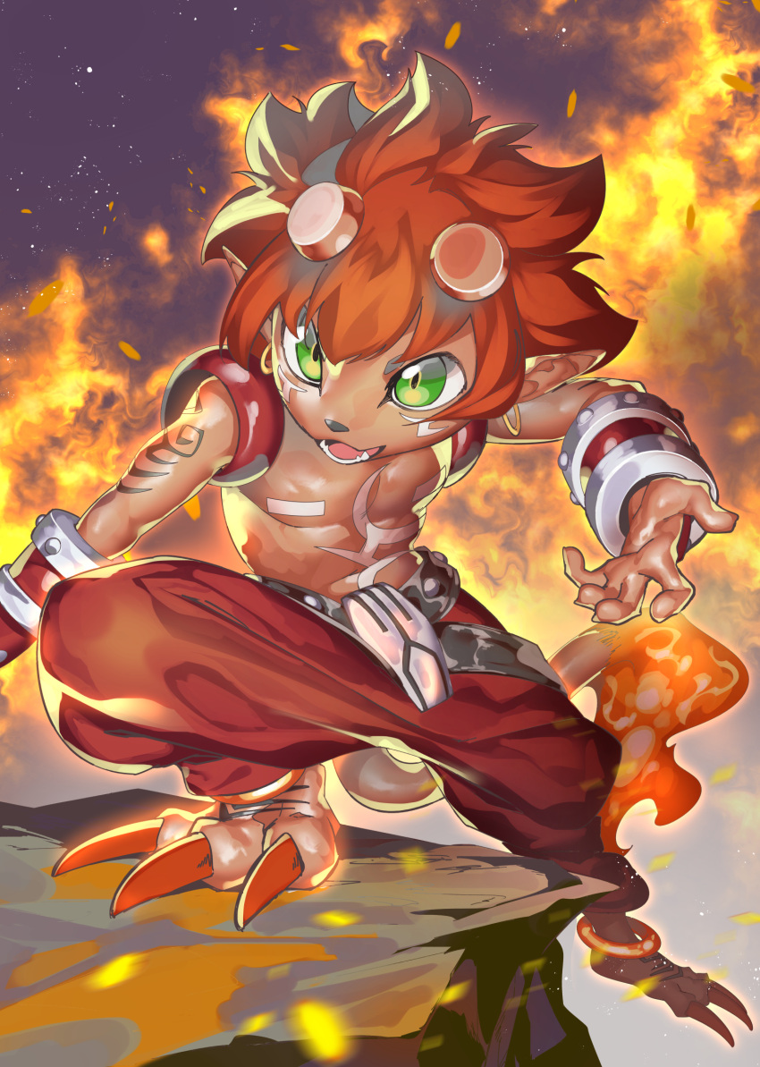 claws, digimon, digimon_(creature), digimon_frontier, earrings, feet, fire, flamon