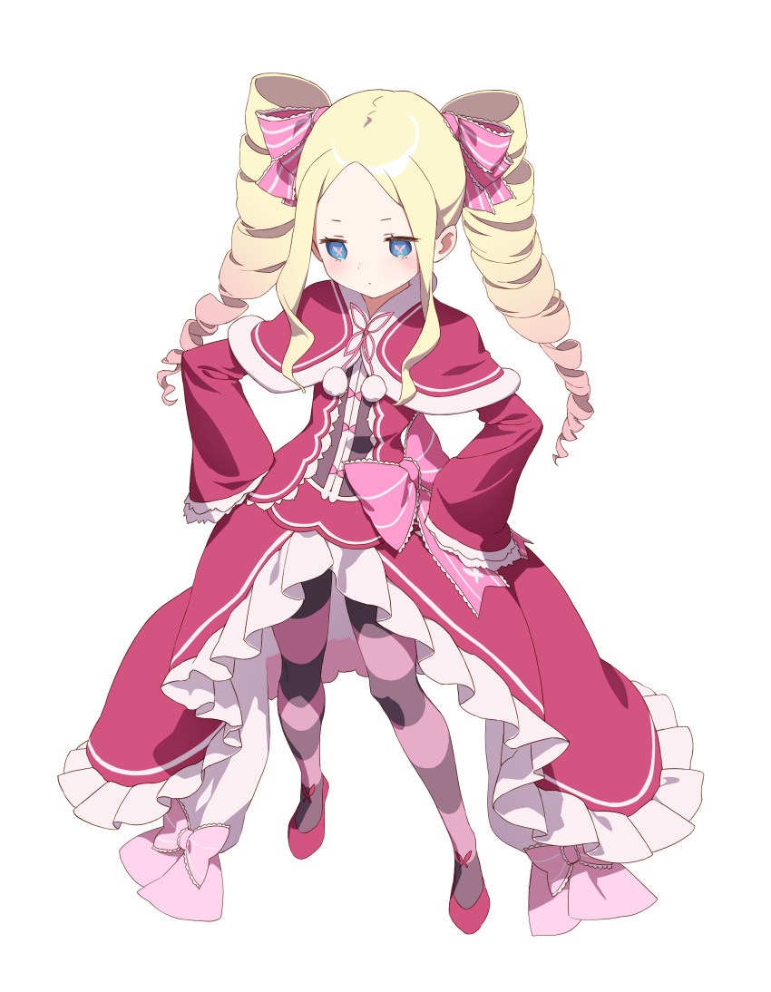 1girl, absurdres, beatrice_(re:zero), blonde_hair, blue_eyes, boat_shoes, bow, breasts