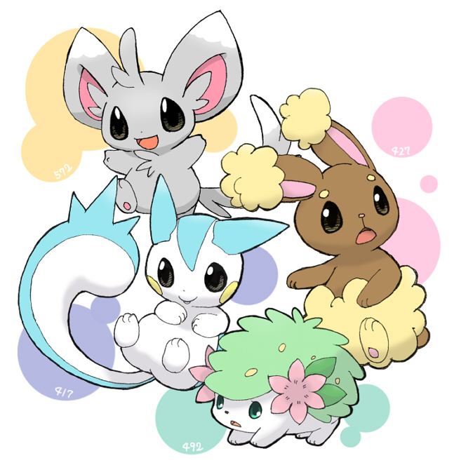 animal, animal_focus, black_eyes, brown_eyes, buneary, flower, green_eyes, minccino