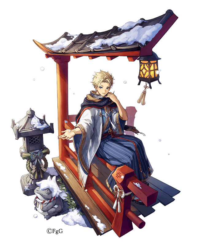 1boy, basheeny_(dare_ga_tame_no_alchemist), blonde_hair, blue_eyes, blue_kimono, dare_ga_tame_no_alchemist, forehead, grass