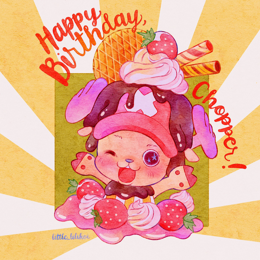 1boy, antlers, black_eyes, blush, chocolate, food, fruit, hat