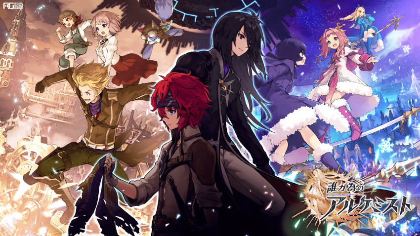 1other, 4boys, 4girls, alma_(dare_ga_tame_no_alchemist), bandana, black_hair, blonde_hair, blouse