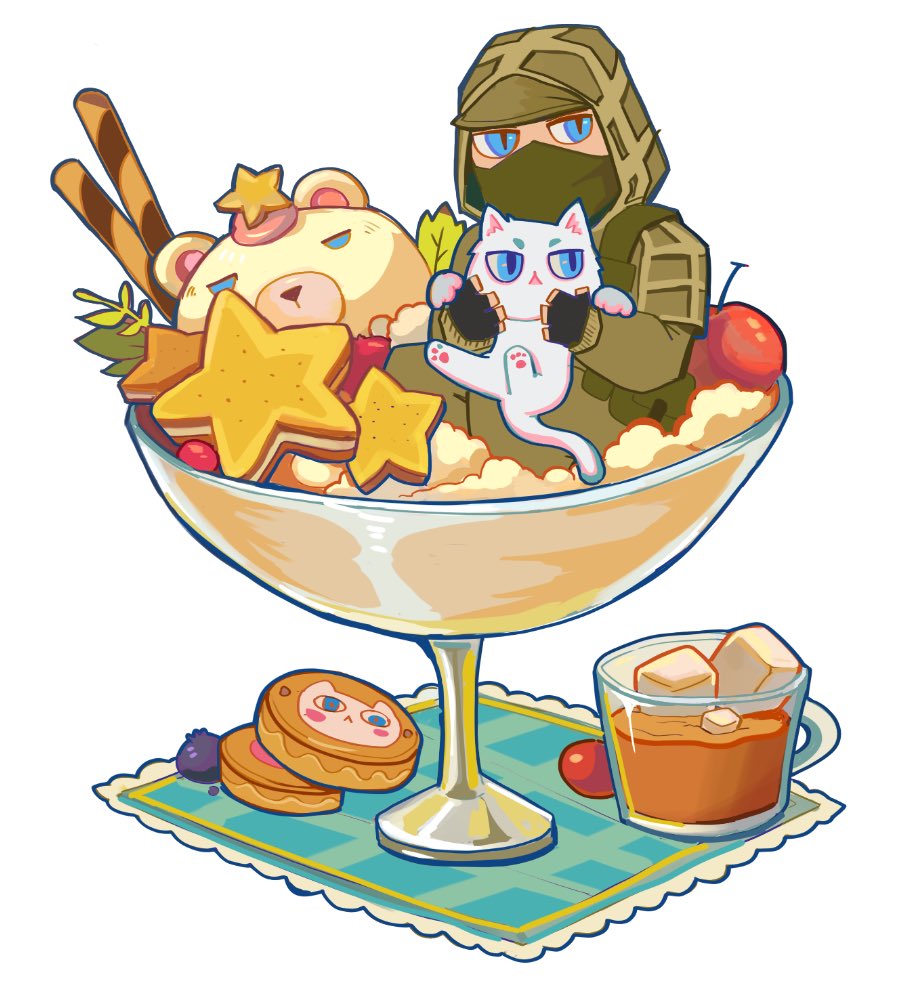 1boy, animal, animal-themed_food, bear, black_gloves, black_mask, blue_eyes, blueberry