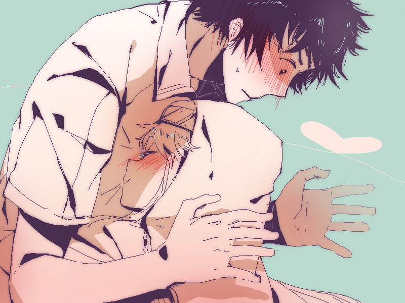 1girl, blush, chiko_(beroro), couple, hug, index, kamijou_touma, long_hair