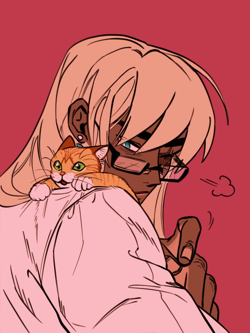 1boy, animal, animal_on_shoulder, arthurlogansdps, blonde_hair, blue_eyes, cat, commentary_request