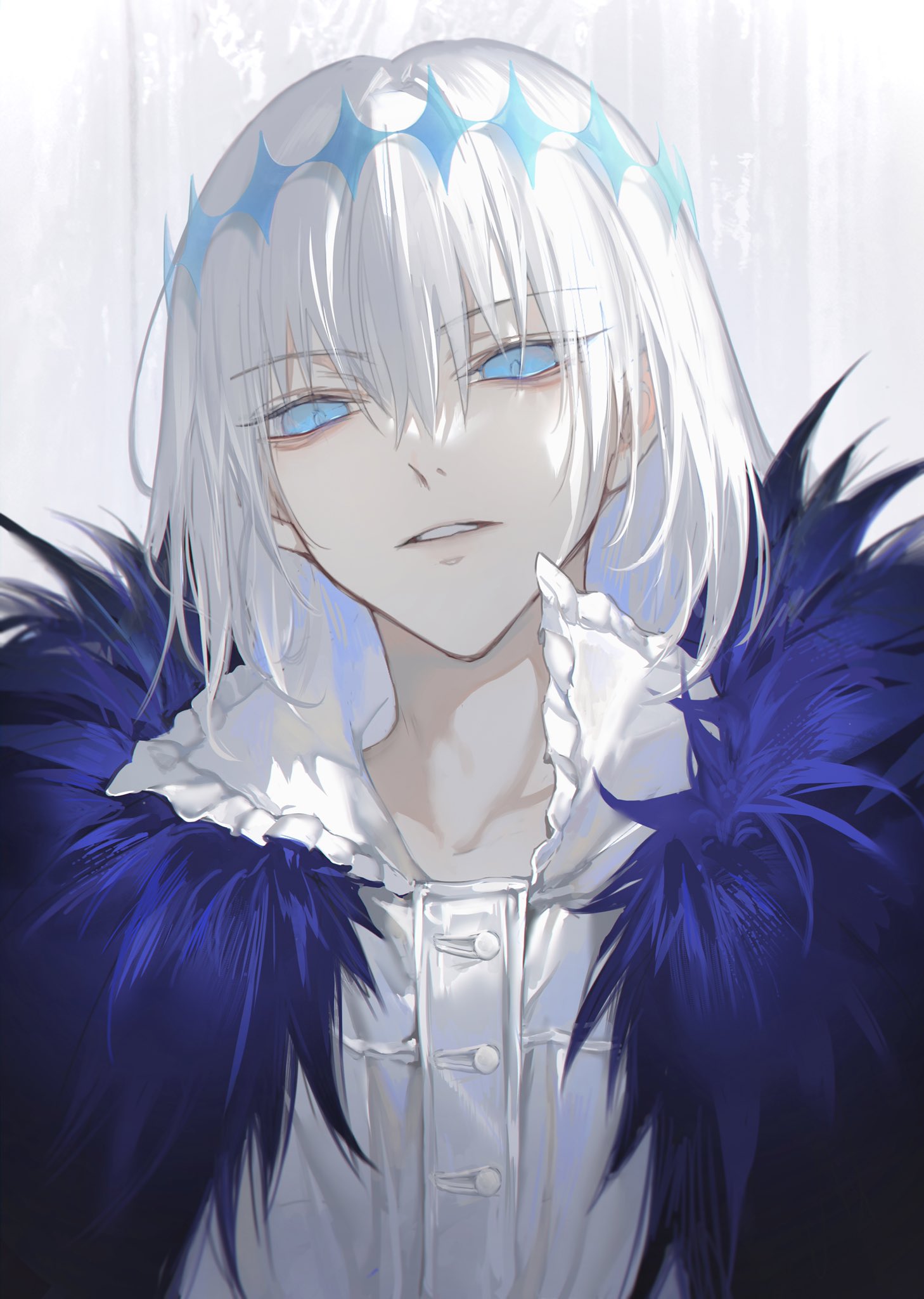 1boy, blue_eyes, cape, collared_shirt, crown, diamond_hairband, fate/grand_order, fate_(series)