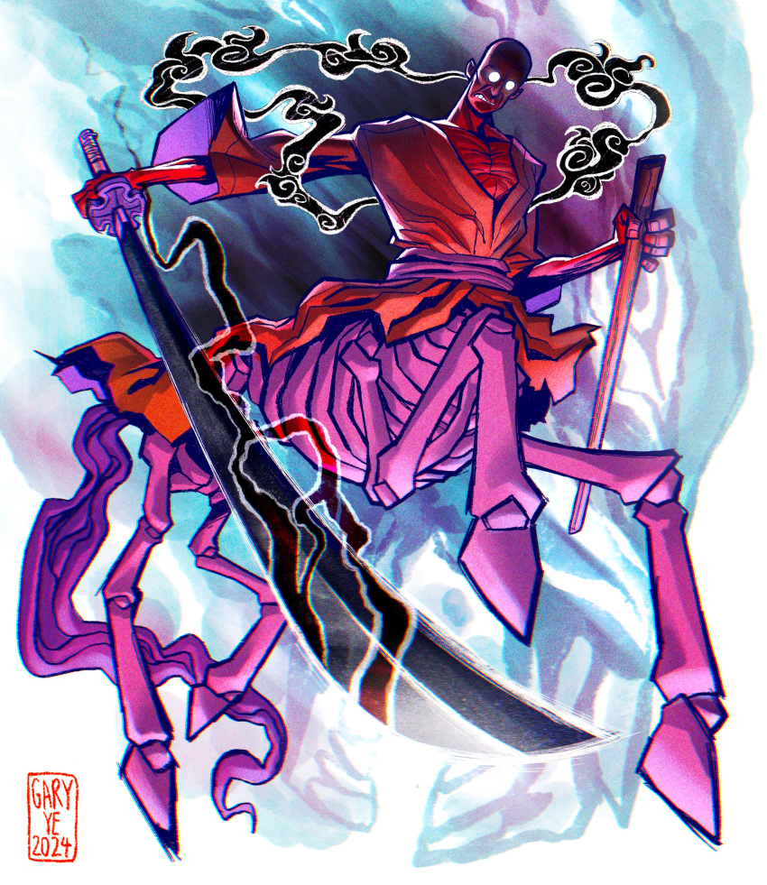 1boy, absurdres, animal_skull, aura, bakotsu_(youkai), black_cloud, black_lightning, boar