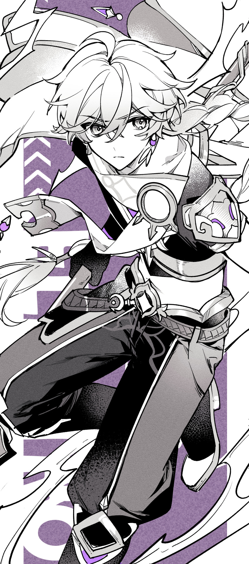 1boy, absurdres, aether_(genshin_impact), ahoge, arm_armor, armor, baggy_pants, belt