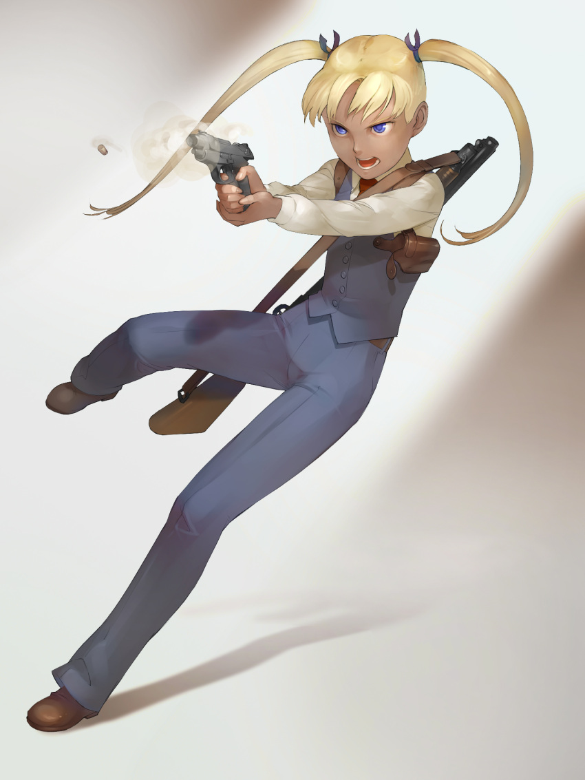 asa_(y-asa), blonde_hair, blue_eyes, bullet, bullet_casing, casing_ejection, dark_skin, error