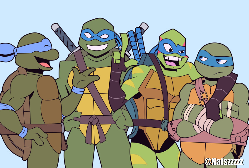 4boys, absurdres, blue_eyes, colored_skin, dual_persona, frown, grin, highres