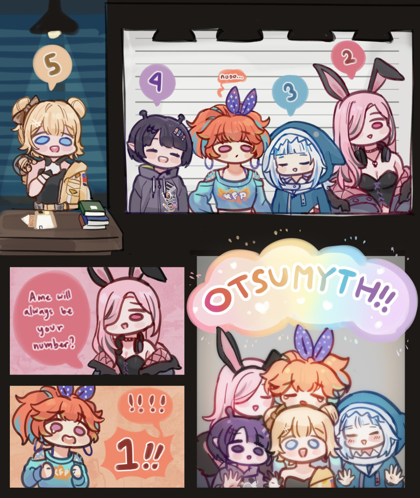 5girls, absurdres, blonde_hair, blue_eyes, gawr_gura, highres, hololive, hololive_english