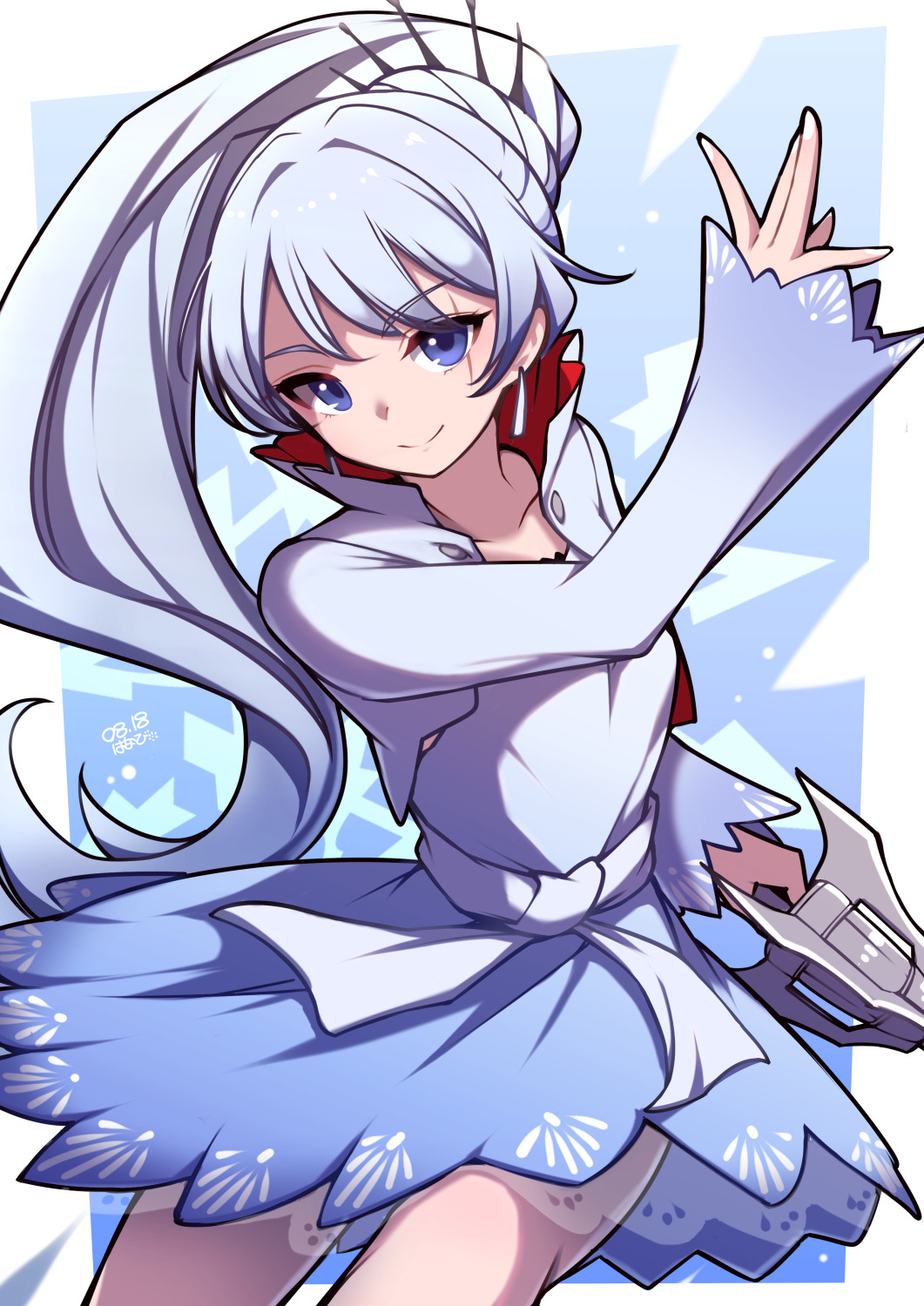 1girl, blue_dress, blue_eyes, blue_jacket, closed_mouth, dress, earrings, highres