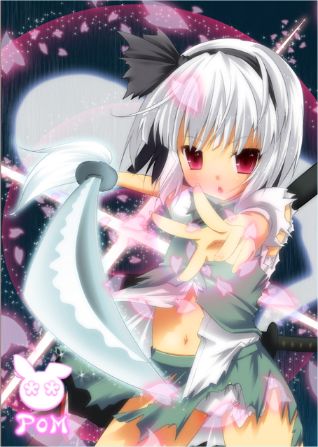 foreshortening, hairband, katana, konpaku_youmu, konpaku_youmu_(ghost), myon, navel, panties