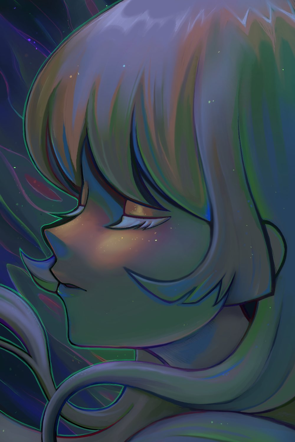 1girl, bloopy, close-up, closed_eyes, colored_eyelashes, english_text, headshot, highres
