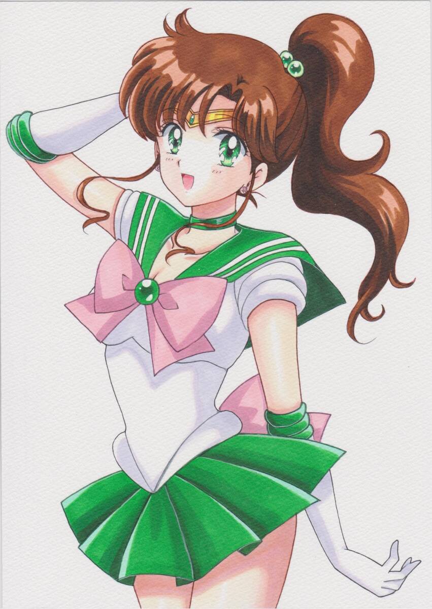 bishoujo_senshi_sailor_moon, brown_hair, green_eyes, green_skirt, high_ponytail, highres, kino_makoto, long_hair
