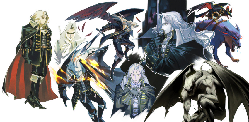 1boy, absurdres, alucard_(castlevania), aristocratic_clothes, ascot, bat_(animal), bishounen, black_cape