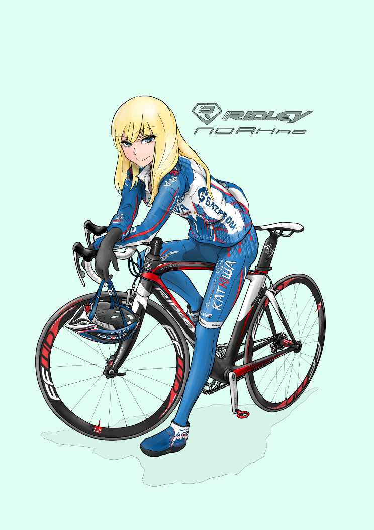 bike_jersey, blond_hair, blue_eyes, copyright_request, funa, helmet, smile, solo