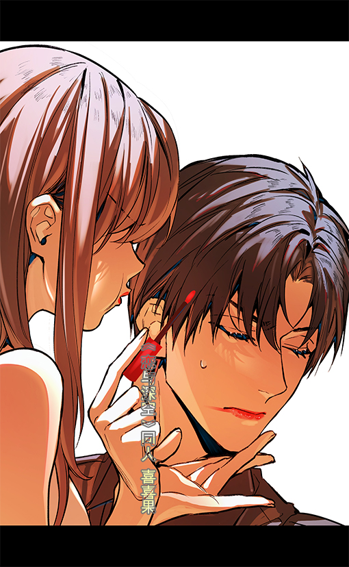 1boy, 1girl, applying_makeup, applying_makeup_on_another, black_hair, black_shirt, brown_hair, closed_eyes