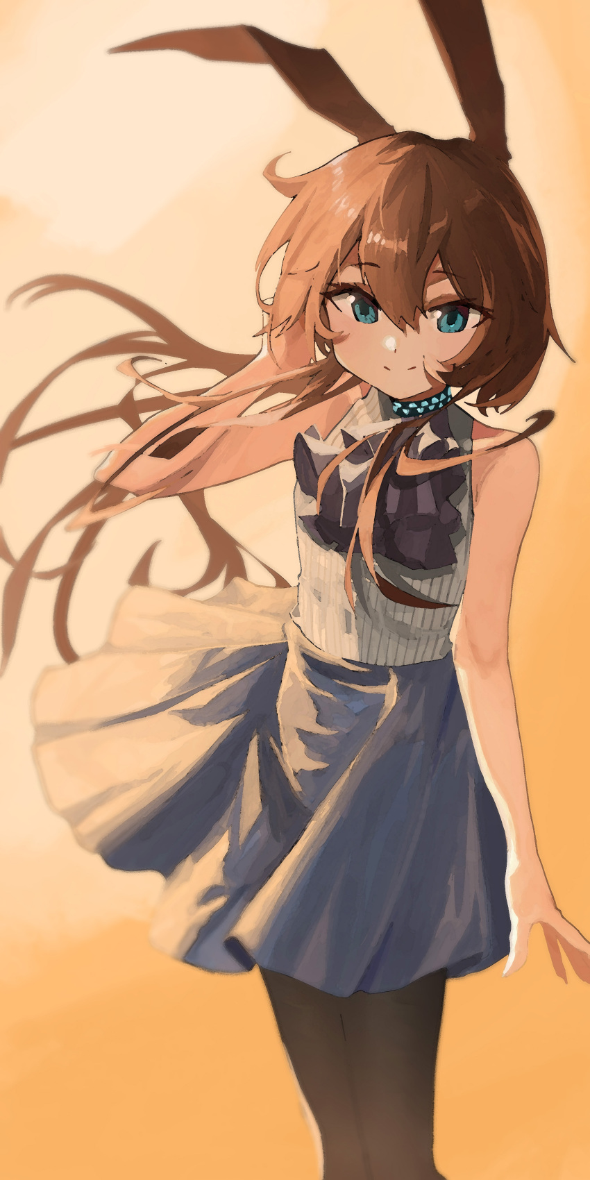 1girl, absurdres, amiya_(arknights), animal_ears, aqua_eyes, arknights, ascot, black_pantyhose