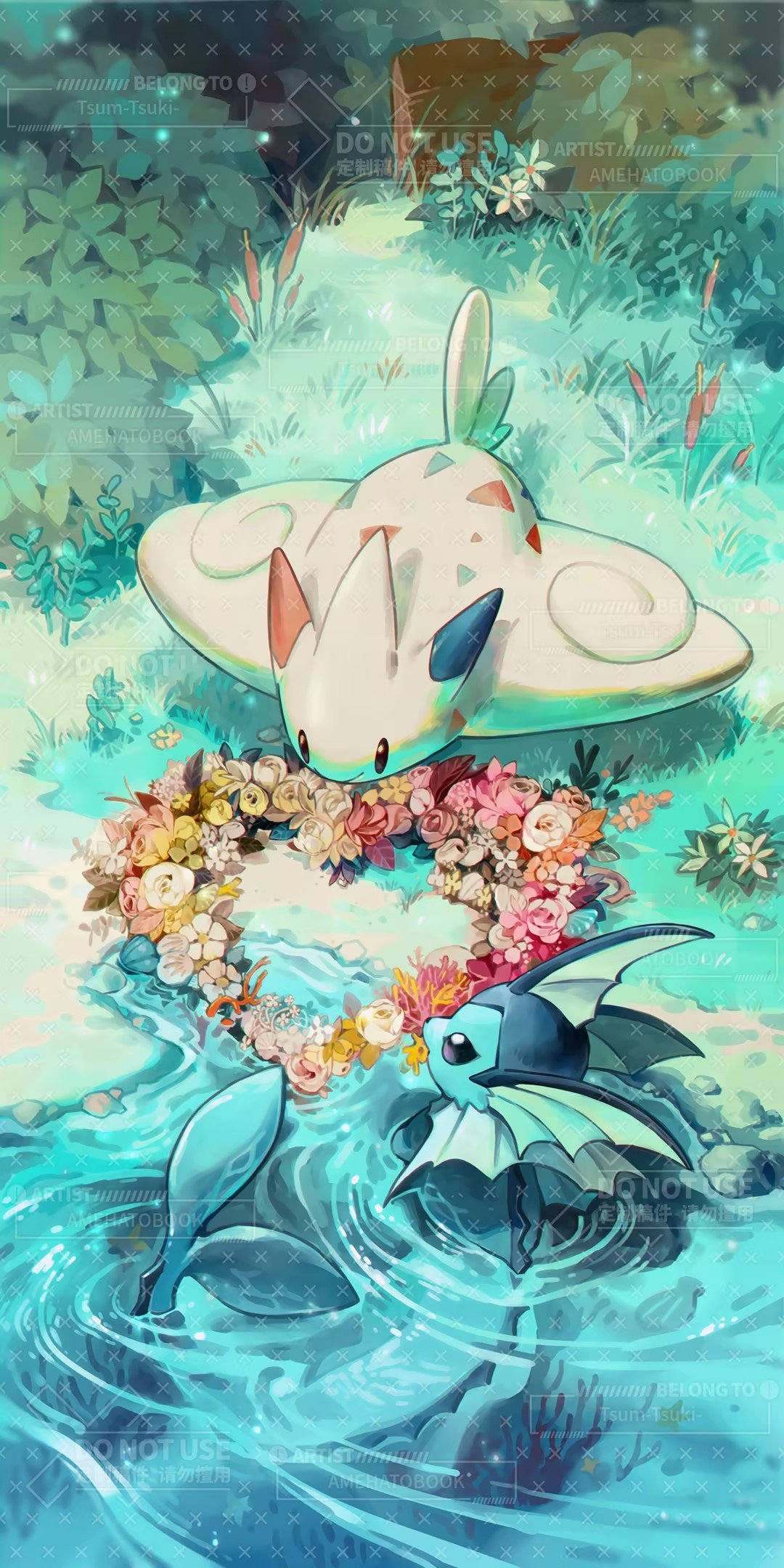 amehatobook, bush, flower, flower_wreath, grass, heart-shaped_wreath, highres, no_humans