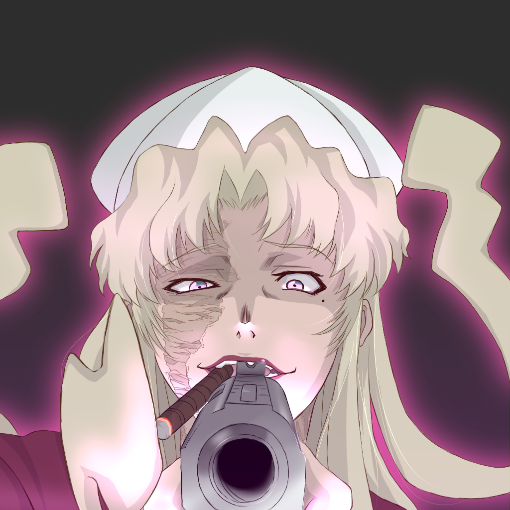 aiming_at_viewer, balalaika, black_lagoon, cigar, crossover, fusion, gun, mole