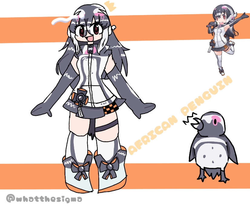1girl, african_penguin, african_penguin_(kemono_friends), animal_hood, black_hair, breasts, hood, kemono_friends