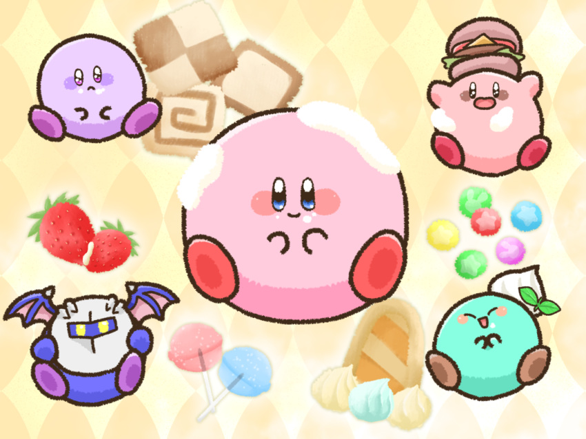 bat_wings, blue_skin, blush_stickers, burger, candy, colored_skin, cosplay, food