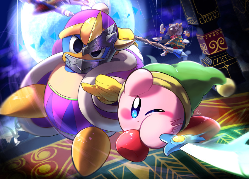 axe, battle, broken_mask, colored_skin, copy_ability, gloves, green_hat, hat