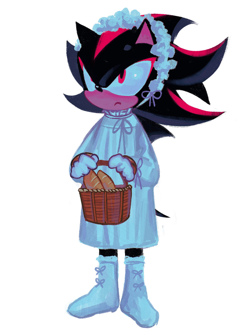 1boy, absurdres, animal_ears, animal_nose, basket, black_fur, bread, camisole
