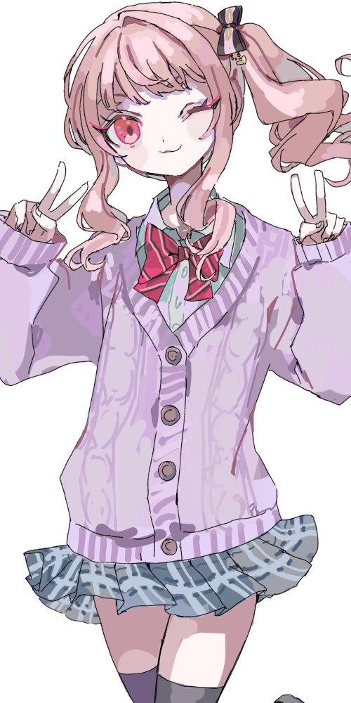 1other, ;3, akiyama_mizuki, black_thighhighs, bow, bowtie, buttons, cardigan