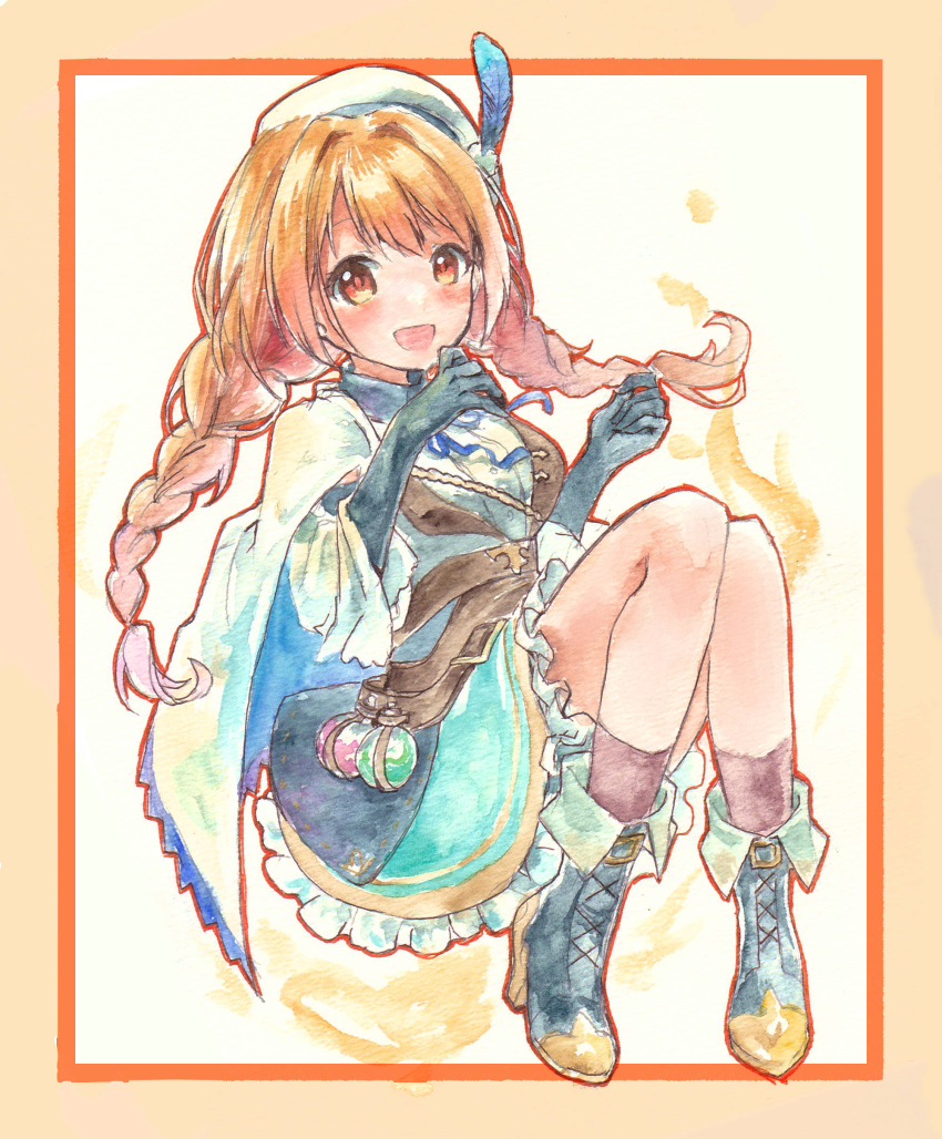 1girl, absurdres, beret, blush, braid, breasts, brown_eyes, brown_hair