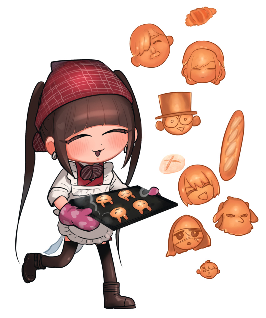1girl, :3, absurdres, alice_lendrott, apron, baguette, bandana, blunt_bangs