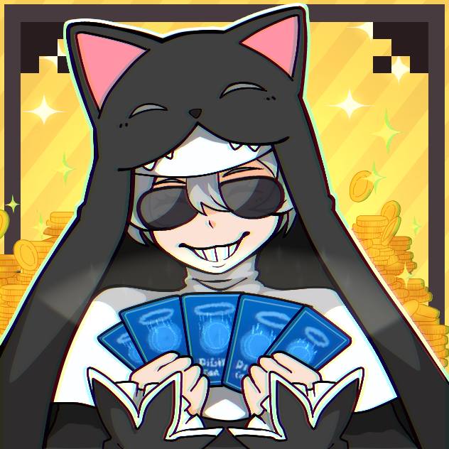 1girl, ^_^, animal_ears, animal_hat, black_dress, black_veil, blue_outline, card