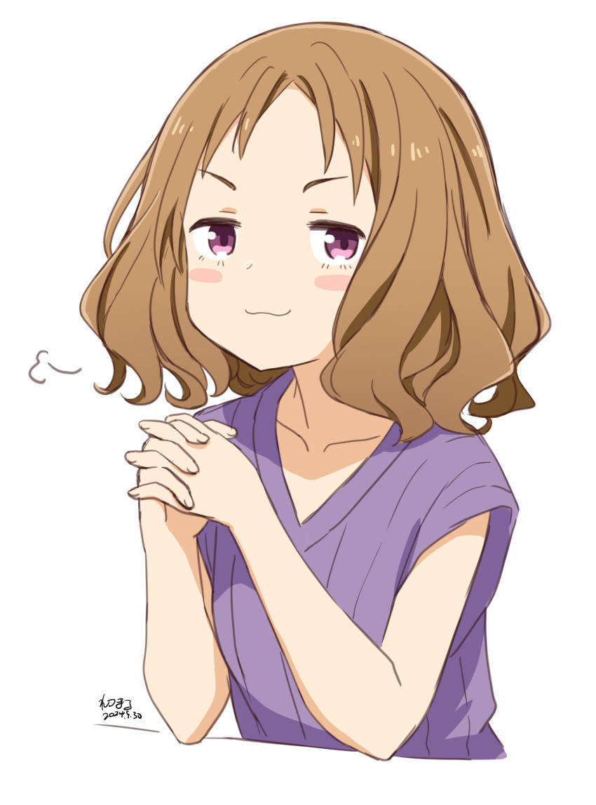 1girl, :3, absurdres, amanatsu_konami, artist_name, blush, blush_stickers, brown_hair