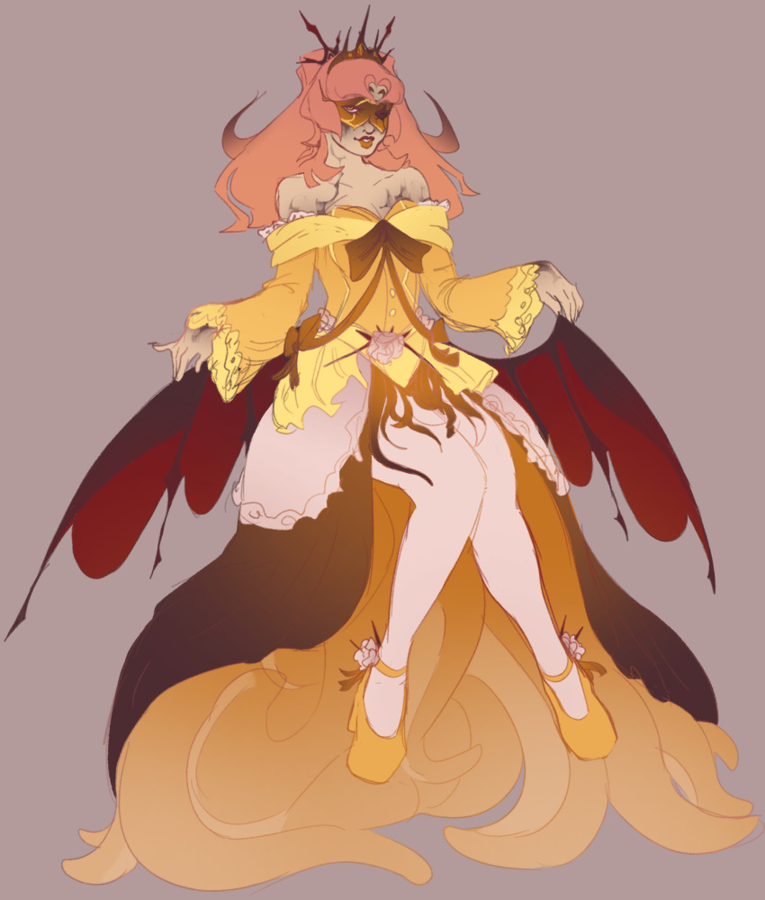 1girl, bat_wings, breasts, cthulhu_mythos, dress, estir, highres, long_hair
