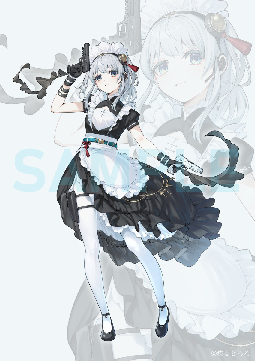 1girl, :3, absurdres, alternate_costume, apron, arm_strap, belt, black_footwear