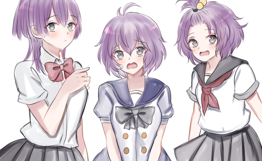 1girl, age_progression, ahoge, bernadetta_von_varley, black_bow, black_skirt, blue_sky, bob_cut