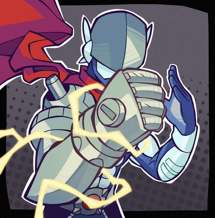 1boy, absurdres, belt, blue_bodysuit, body_armor, bodysuit, chest_armor, clenched_hand