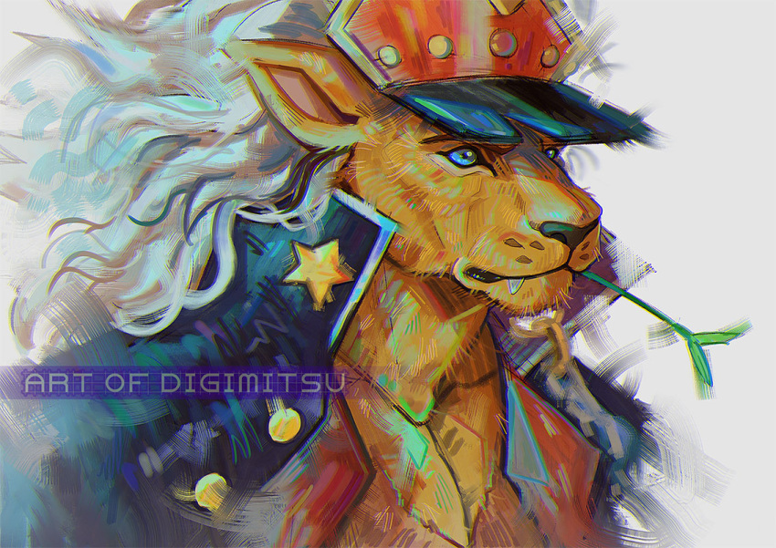 1boy, bancholeomon, banchou, big_hair, black_jacket, blue_eyes, body_fur, chain