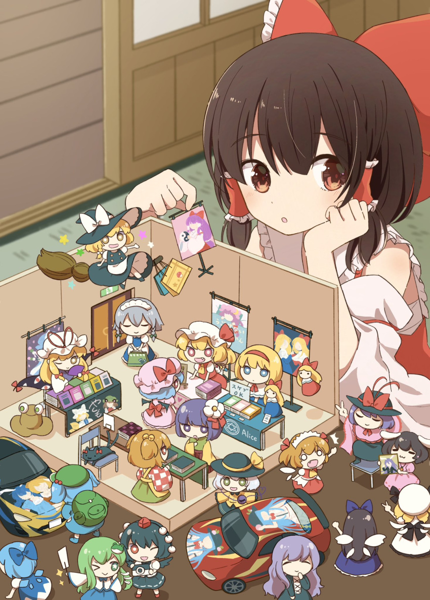 6+girls, :3, alice_margatroid, animal_ears, animal_hat, apron, ascot, back_bow