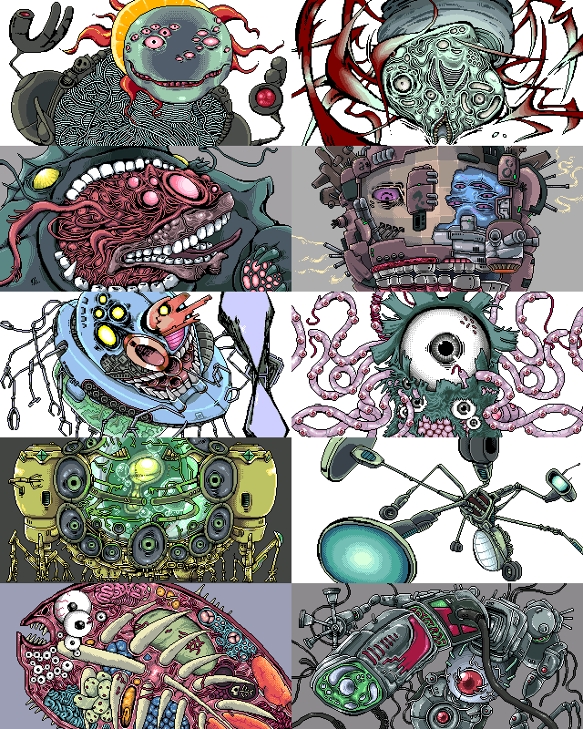 machine, no_humans, original, pixel_art, skeleton, teeth, tentacle, tentacles