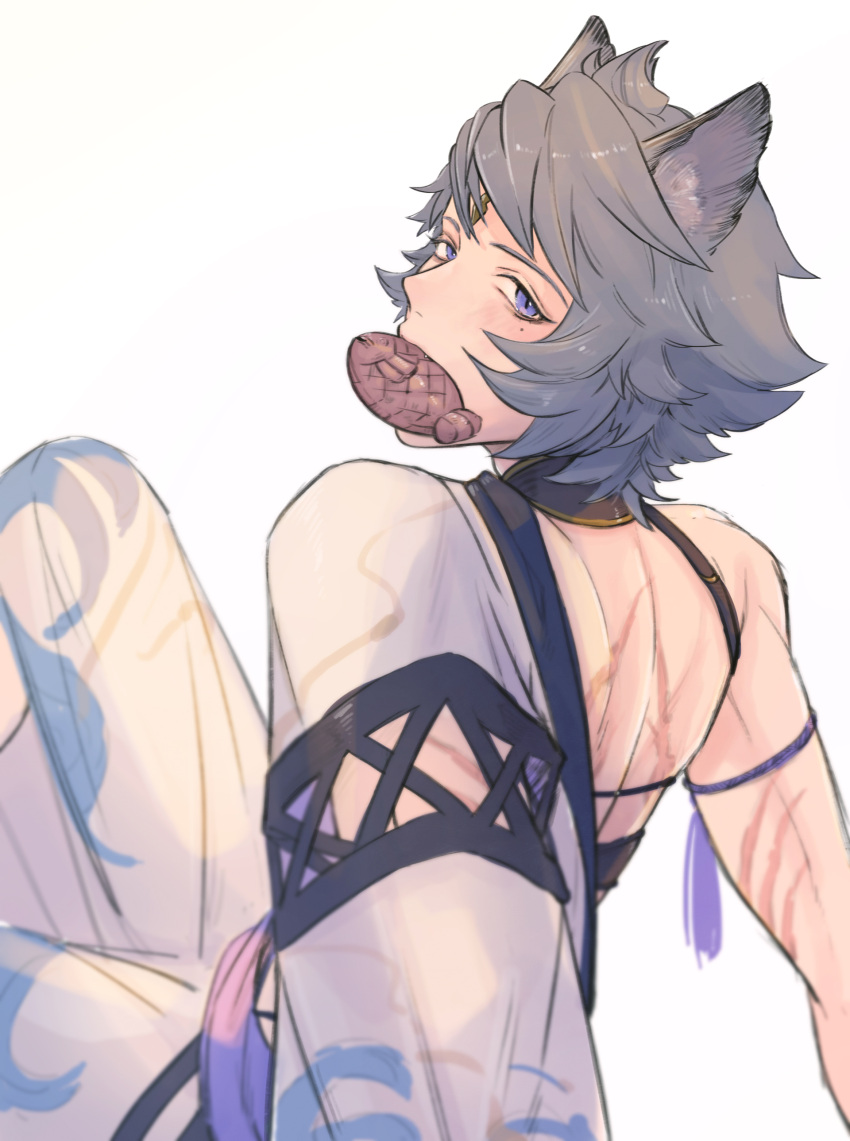 1boy, 3_(kieee666), absurdres, animal_ears, erune, food, food_in_mouth, granblue_fantasy
