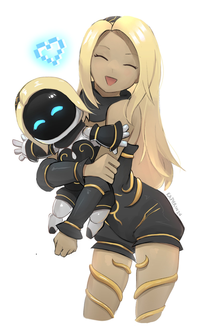 1girl, :d, ^_^, absurdres, astro_bot_(series), blonde_hair, closed_eyes, commentary